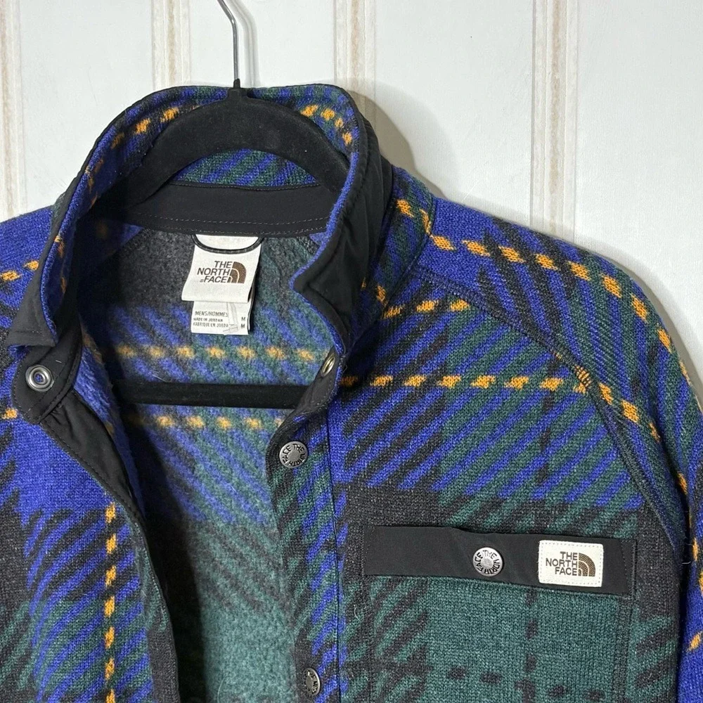 The North Face Gordon Lyons Plaid Fleece Snap Front Shirt Jacket Blue Green M